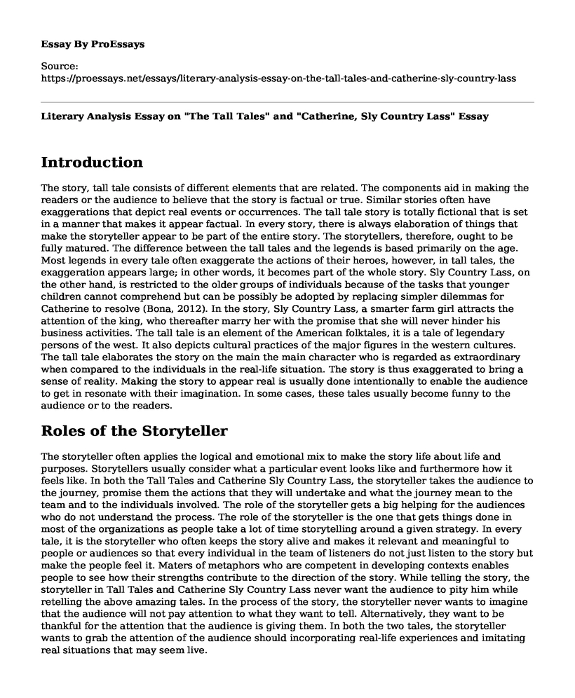 Literary Analysis Essay on "The Tall Tales" and "Catherine, Sly Country Lass"