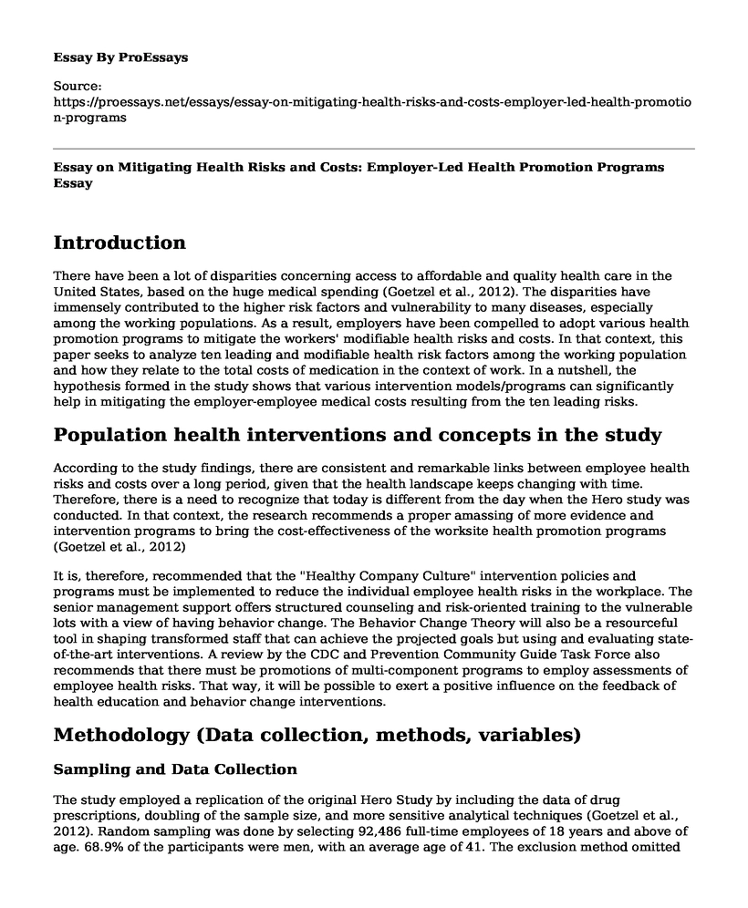 Essay on Mitigating Health Risks and Costs: Employer-Led Health Promotion Programs