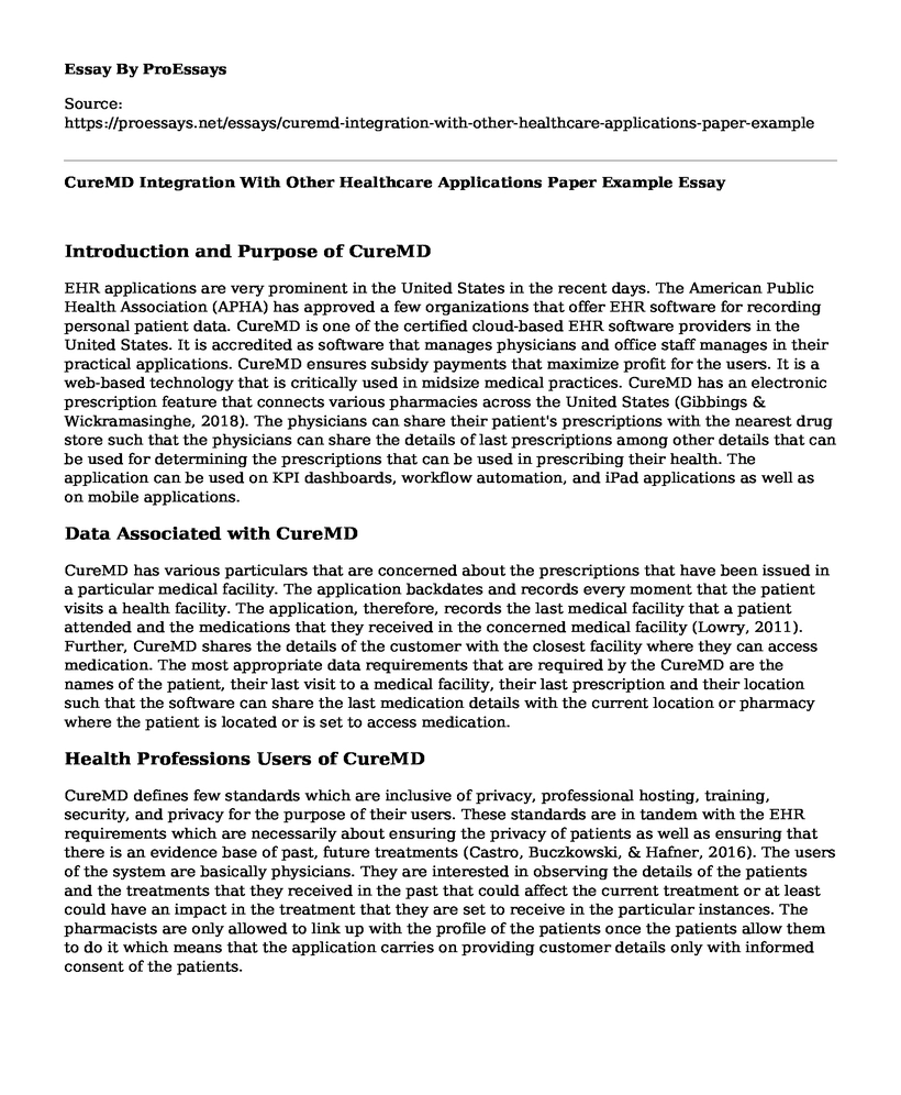 CureMD Integration With Other Healthcare Applications Paper Example