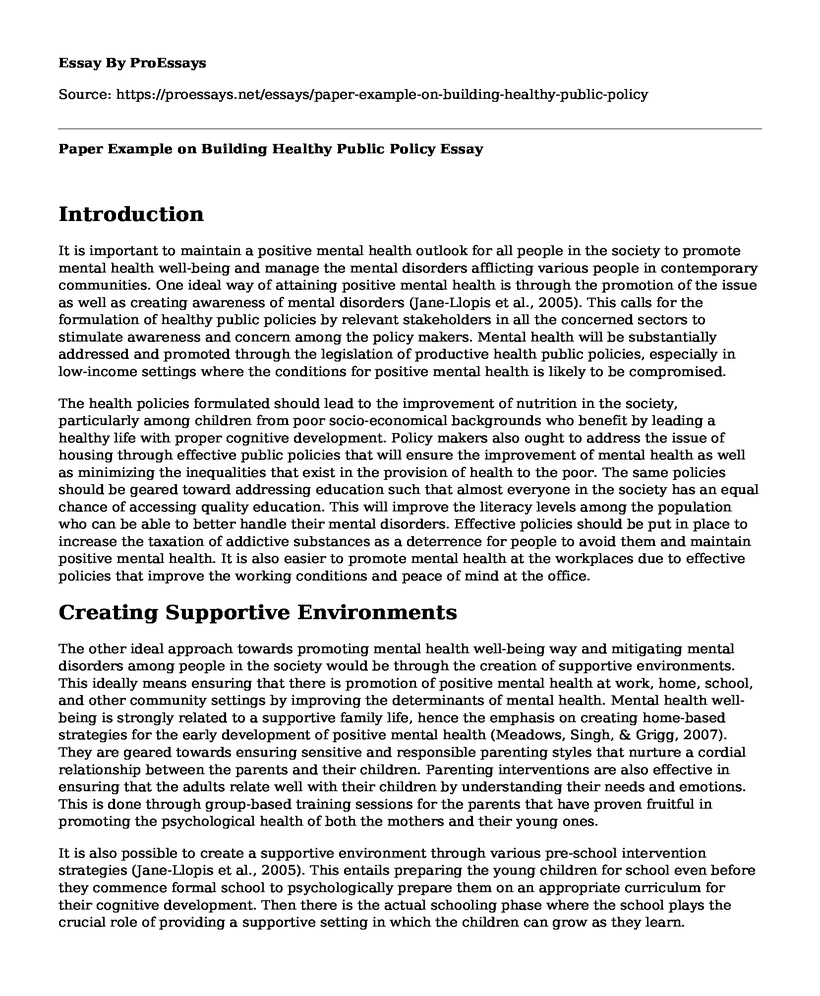 Paper Example on Building Healthy Public Policy
