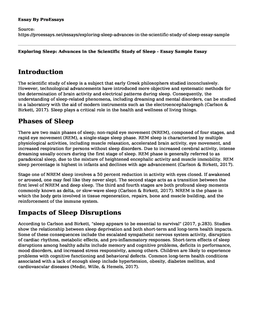 Exploring Sleep: Advances in the Scientific Study of Sleep - Essay Sample