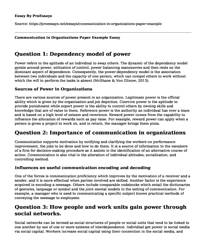 Communication in Organizations Paper Example