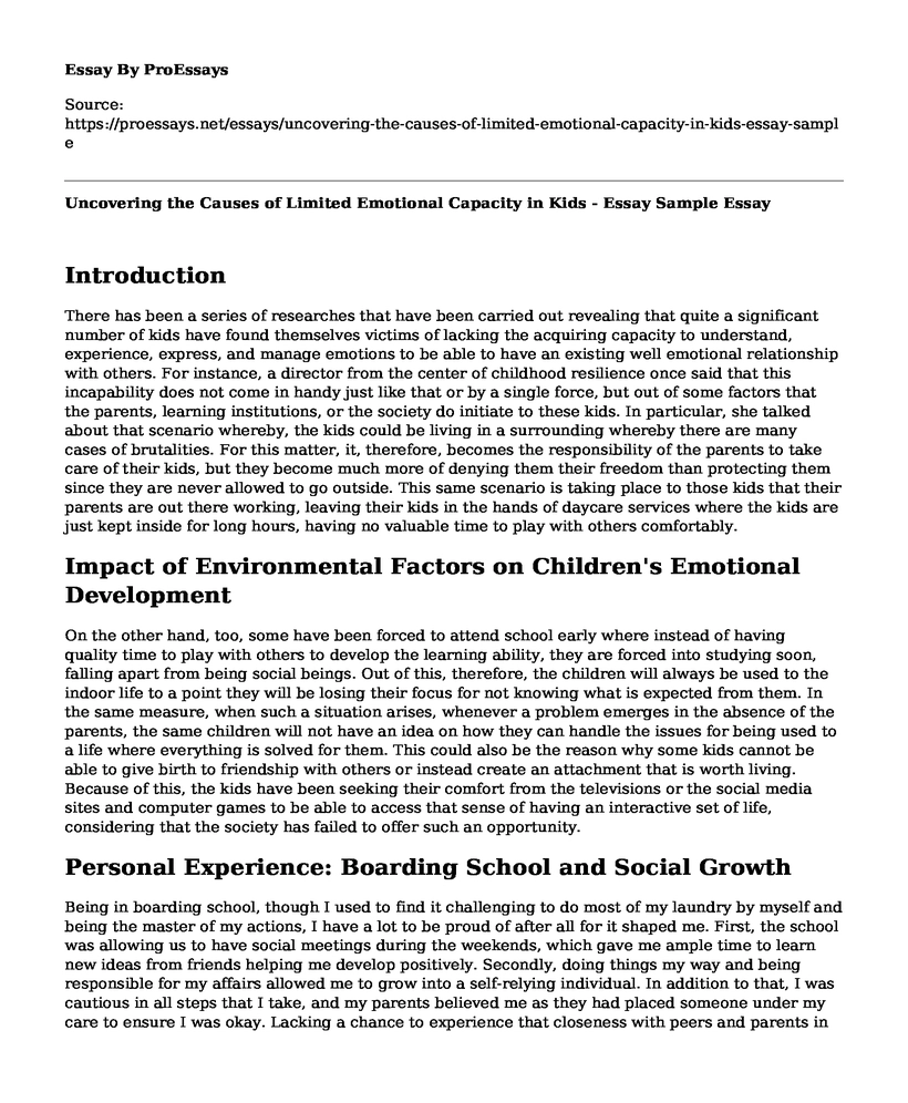 Uncovering the Causes of Limited Emotional Capacity in Kids - Essay Sample