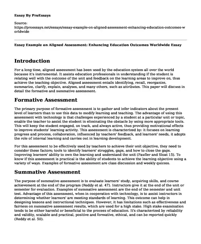 Essay Example on Aligned Assessment: Enhancing Education Outcomes Worldwide