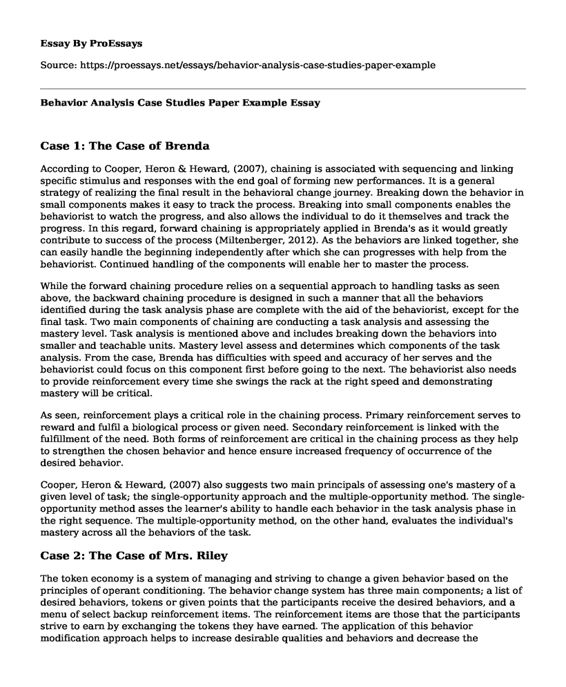 Behavior Analysis Case Studies Paper Example