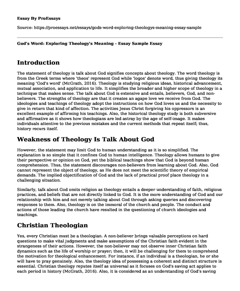 God's Word: Exploring Theology's Meaning - Essay Sample