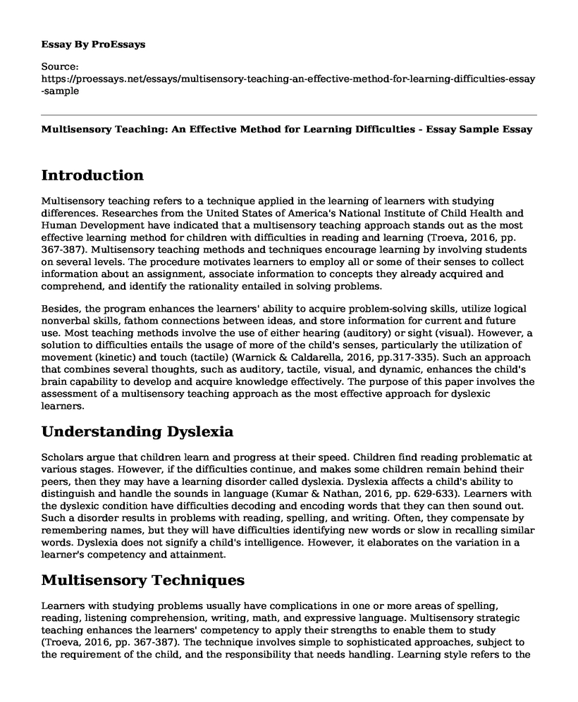 Multisensory Teaching: An Effective Method for Learning Difficulties - Essay Sample