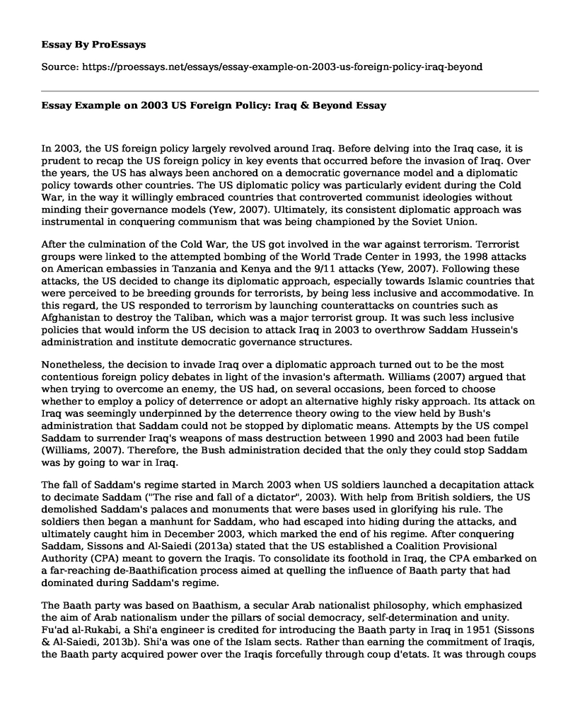 Essay Example on 2003 US Foreign Policy: Iraq & Beyond