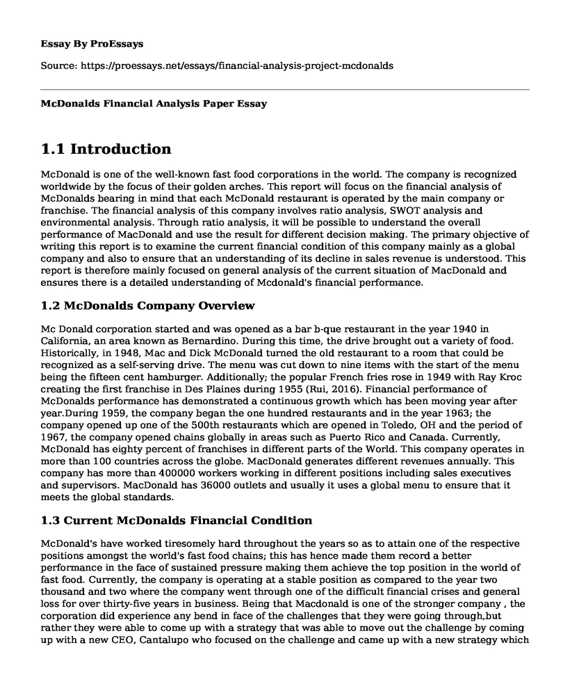 McDonalds Financial Analysis Paper