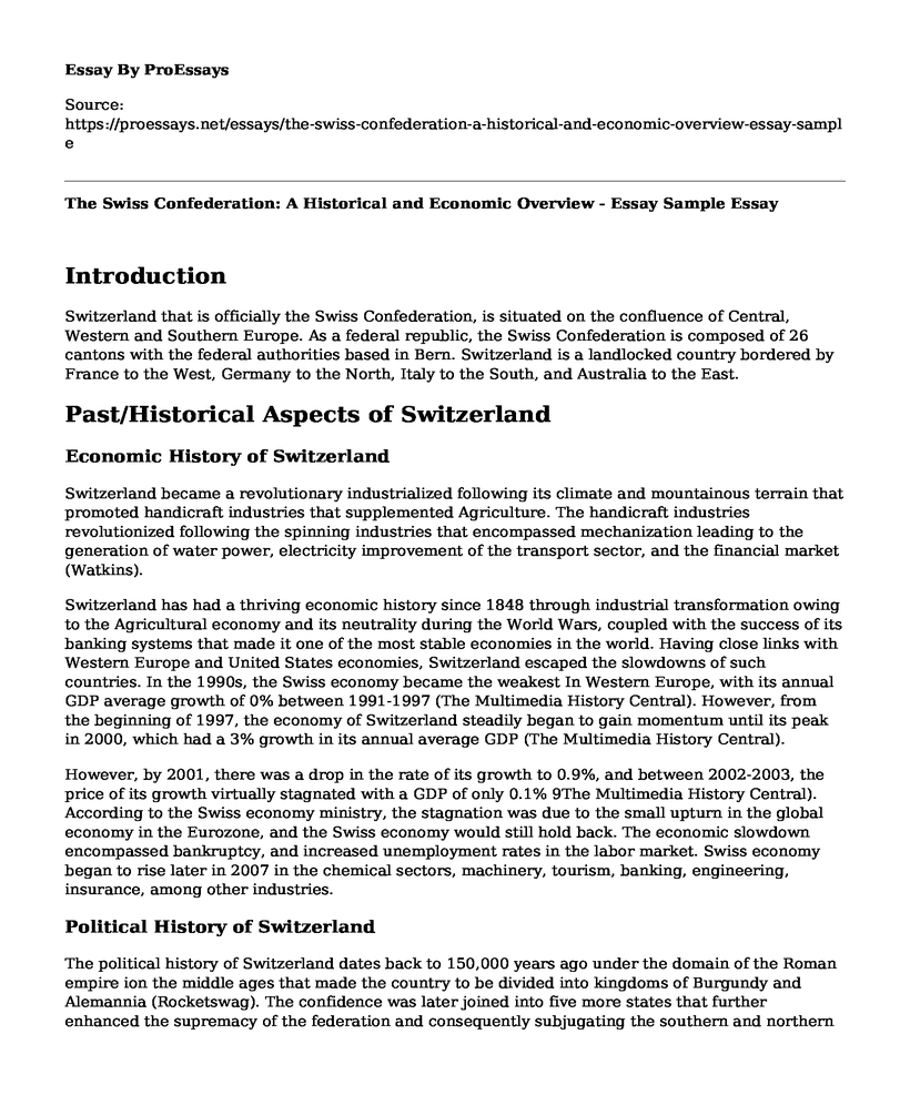 The Swiss Confederation: A Historical and Economic Overview - Essay Sample