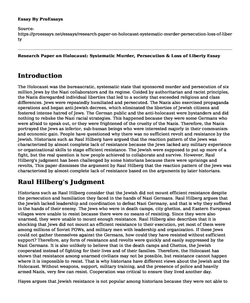 Research Paper on Holocaust: Systematic Murder, Persecution & Loss of Liberty