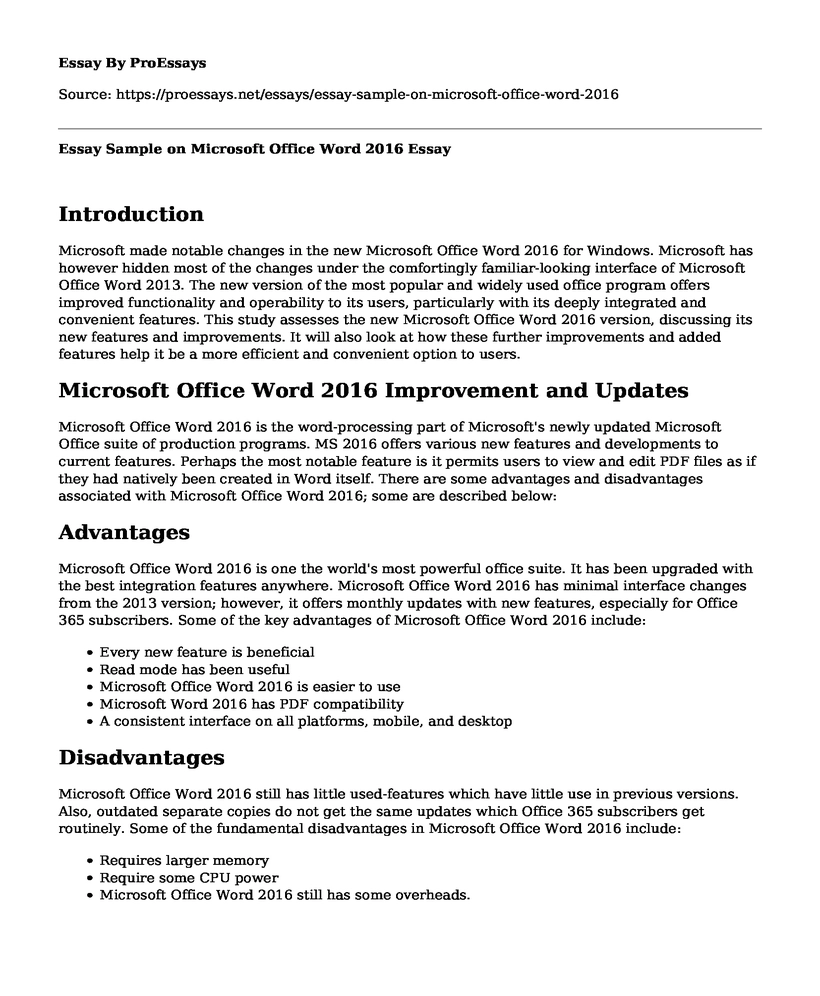 Essay Sample on Microsoft Office Word 2016