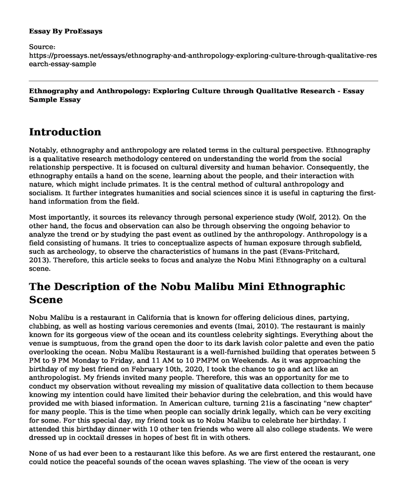 Ethnography and Anthropology: Exploring Culture through Qualitative Research - Essay Sample