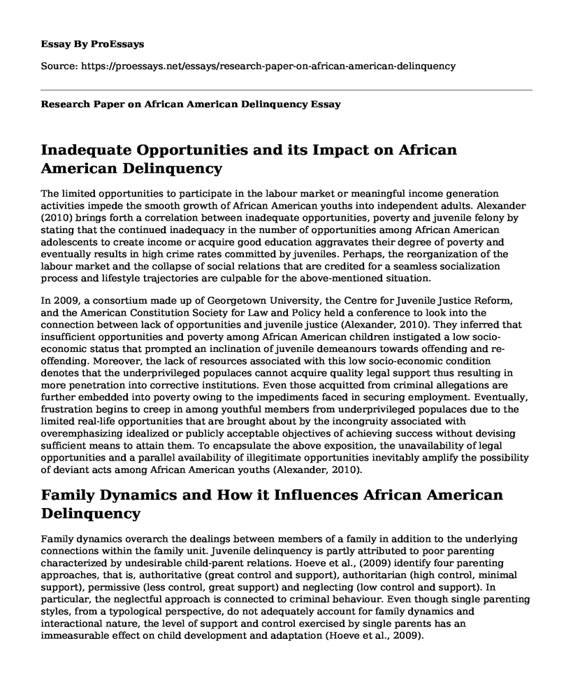 Research Paper on African American Delinquency