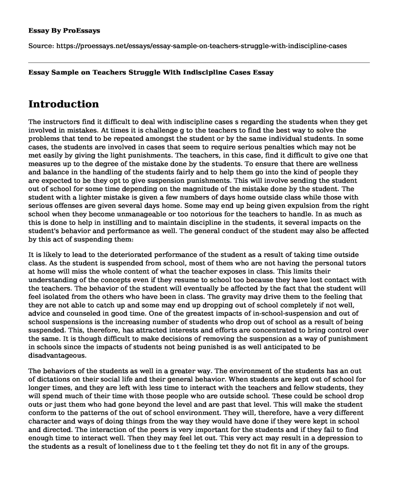 Essay Sample on Teachers Struggle With Indiscipline Cases