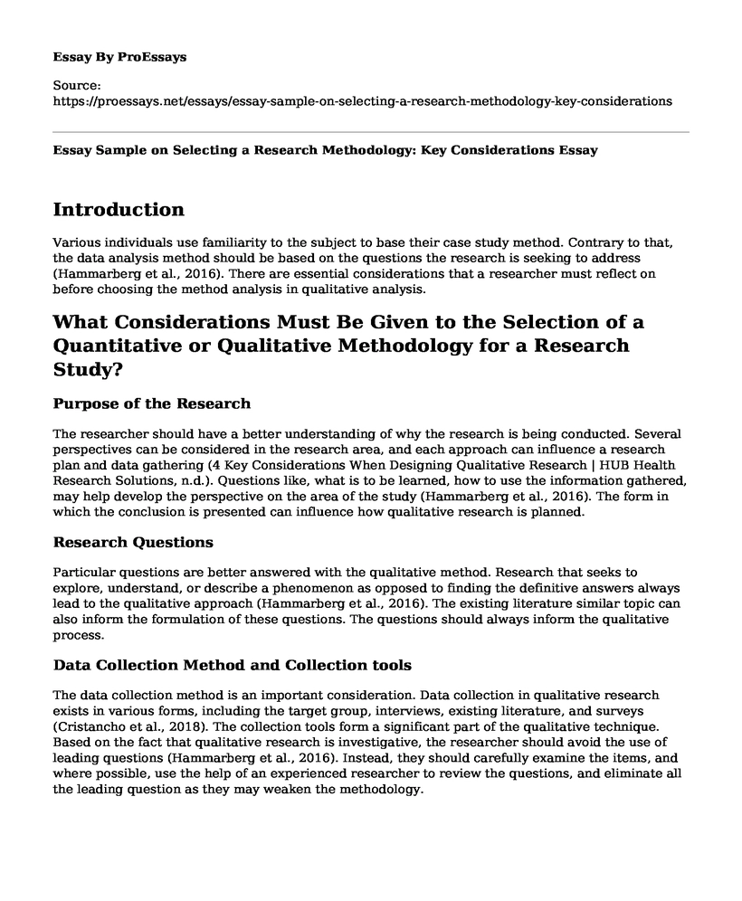 Essay Sample on Selecting a Research Methodology: Key Considerations