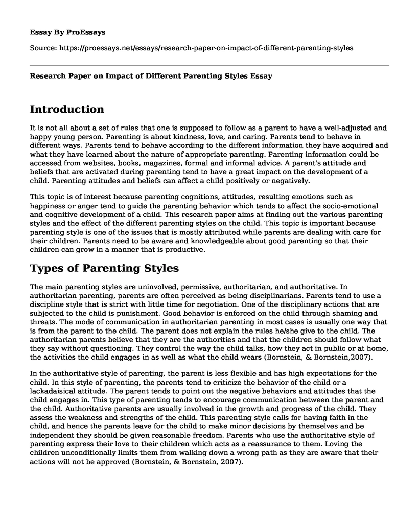 Research Paper on Impact of Different Parenting Styles