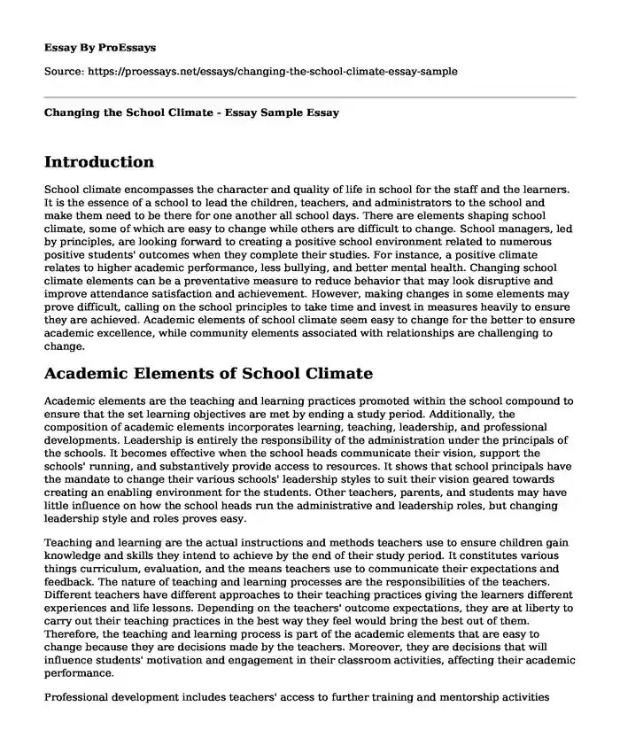 Changing the School Climate - Essay Sample