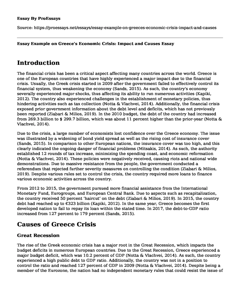 Essay Example on Greece's Economic Crisis: Impact and Causes