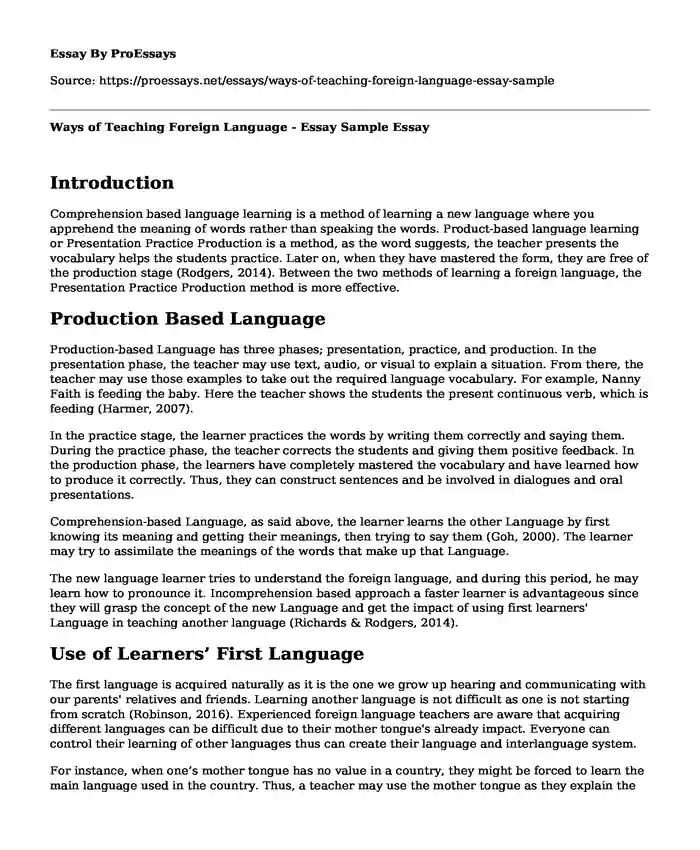 Ways of Teaching Foreign Language - Essay Sample