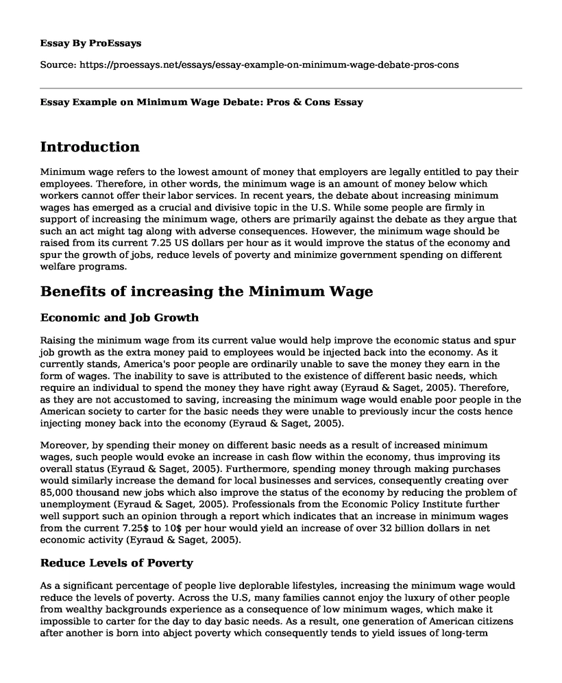 Essay Example on Minimum Wage Debate: Pros & Cons
