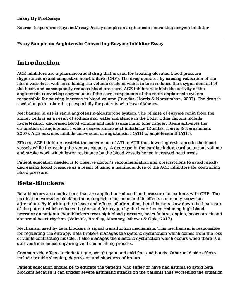Essay Sample on Angiotensin-Converting-Enzyme Inhibitor