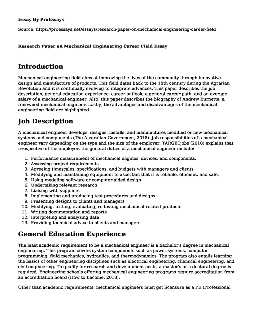 Research Paper on Mechanical Engineering Career Field
