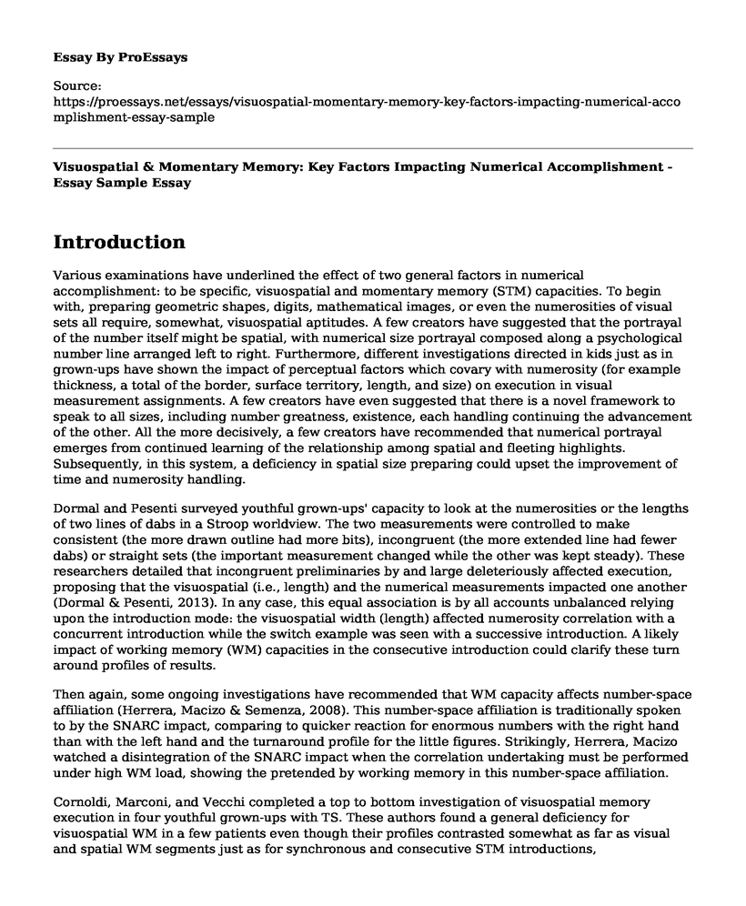 Visuospatial & Momentary Memory: Key Factors Impacting Numerical Accomplishment - Essay Sample