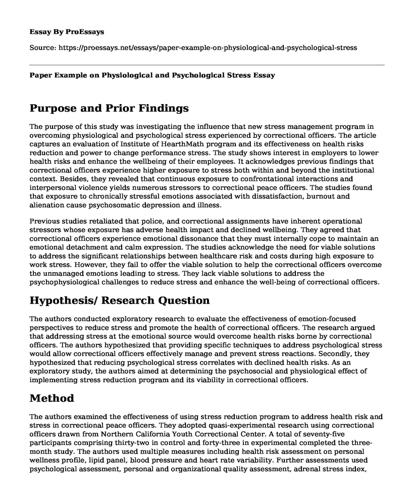 Paper Example on Physiological and Psychological Stress