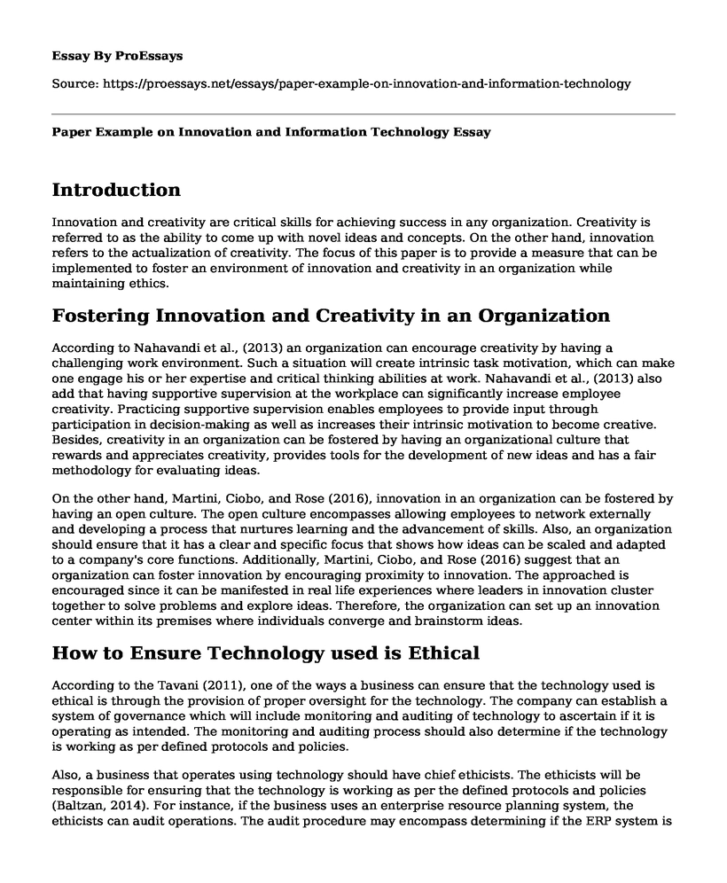 Paper Example on Innovation and Information Technology