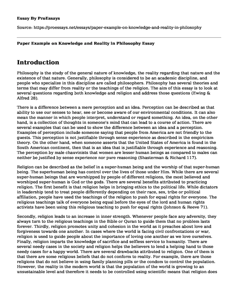Paper Example on Knowledge and Reality in Philosophy