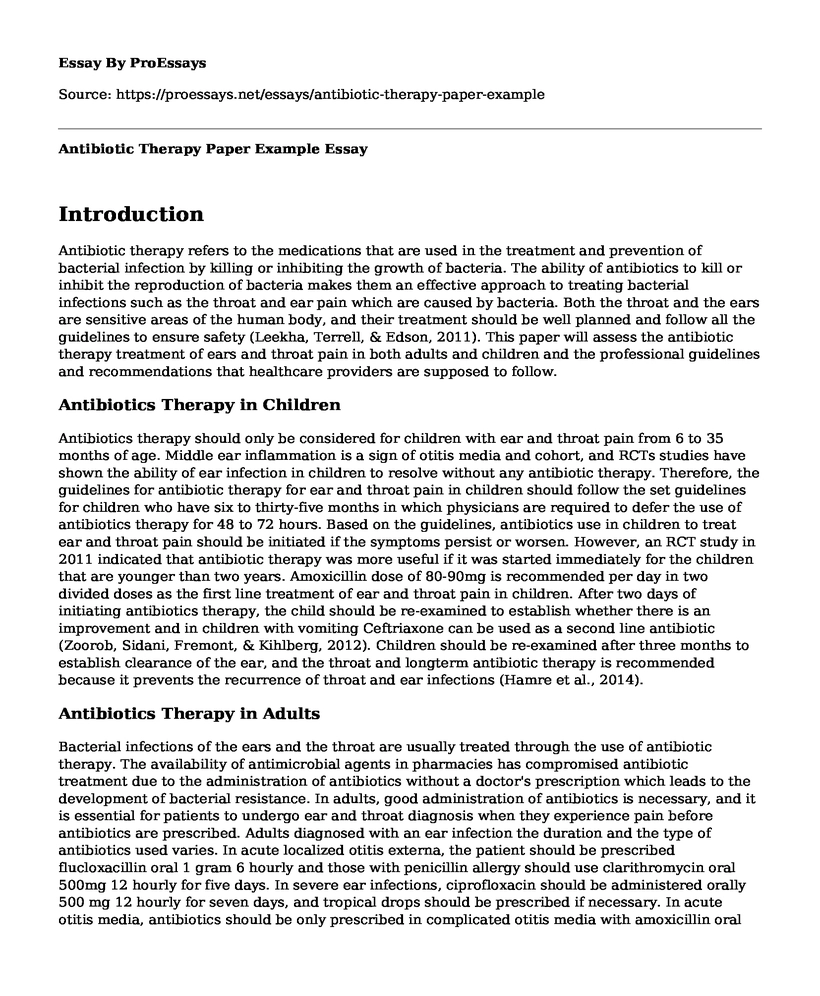 Antibiotic Therapy Paper Example