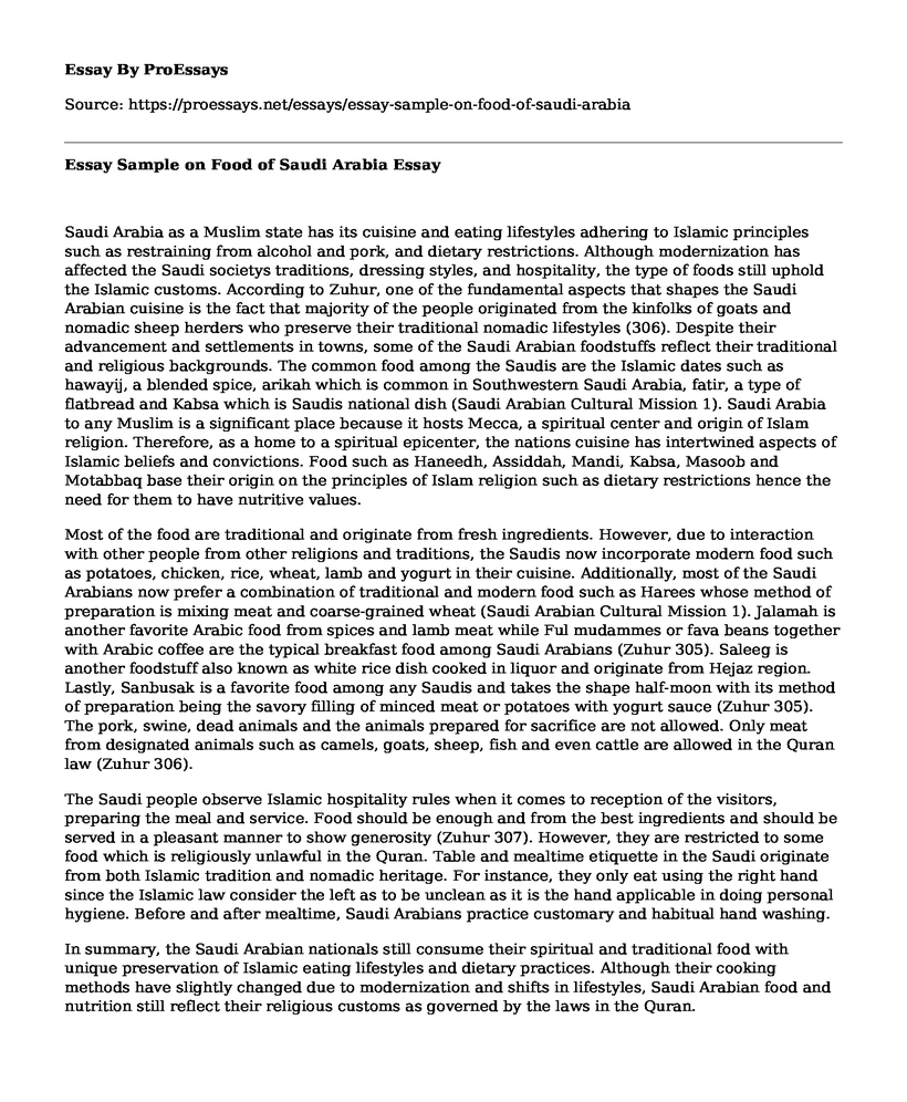 Essay Sample on Food of Saudi Arabia