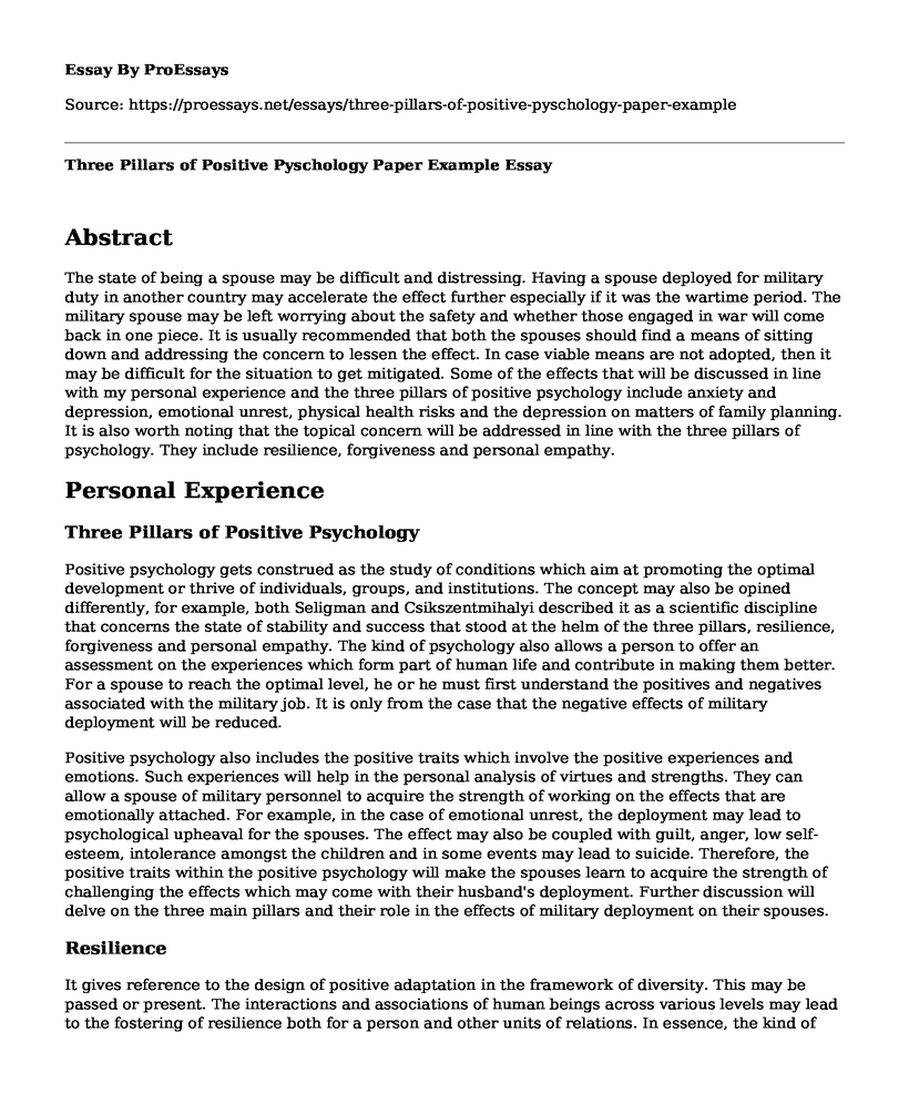 Three Pillars of Positive Pyschology Paper Example