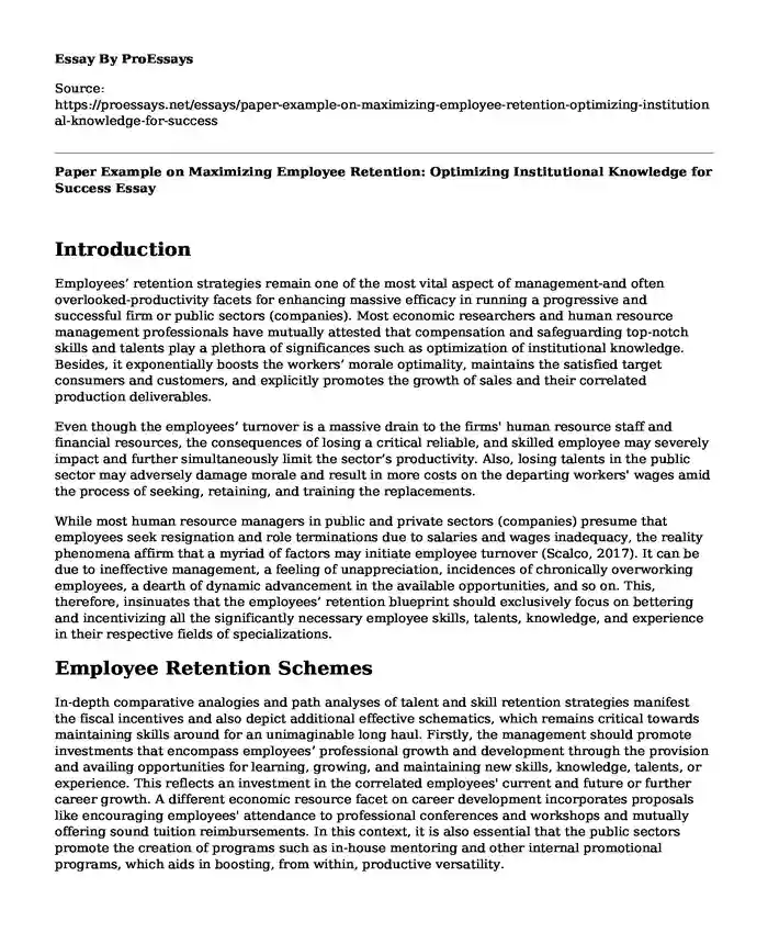 Paper Example on Maximizing Employee Retention: Optimizing Institutional Knowledge for Success