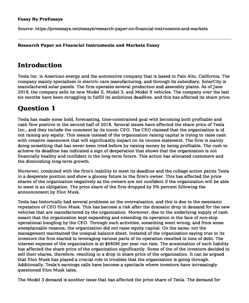 Research Paper on Financial Instruments and Markets