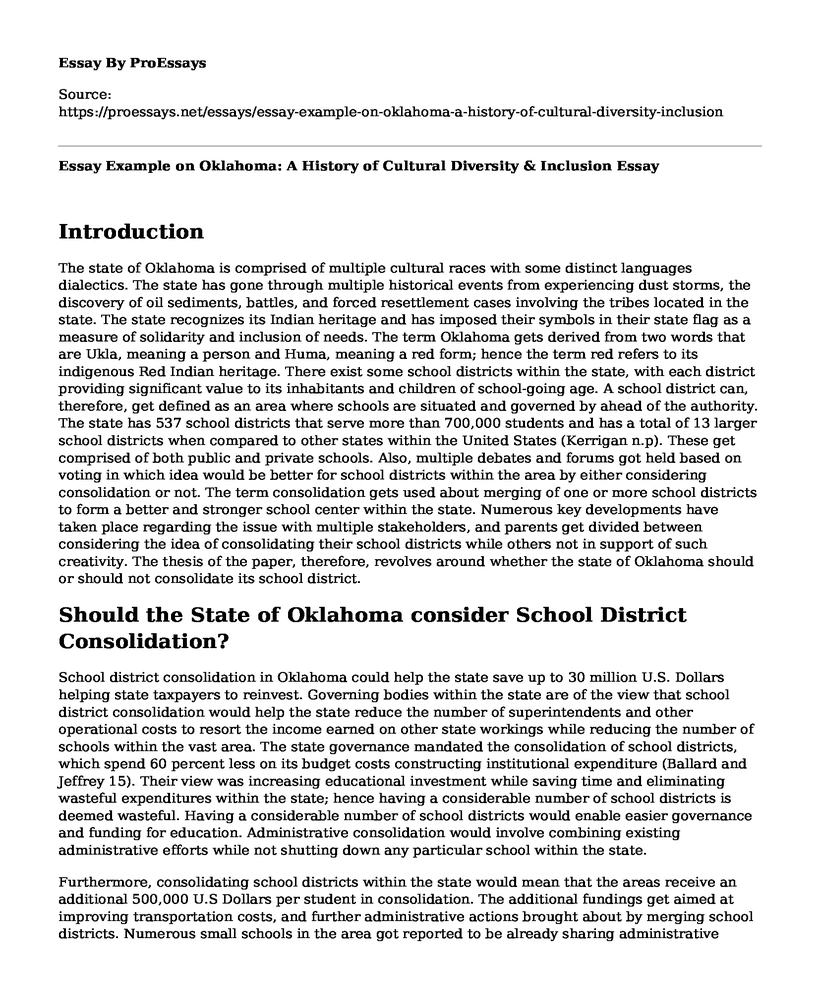 Essay Example on Oklahoma: A History of Cultural Diversity & Inclusion
