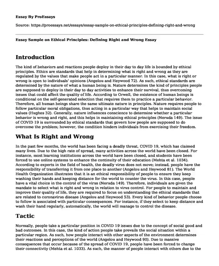 Essay Sample on Ethical Principles: Defining Right and Wrong
