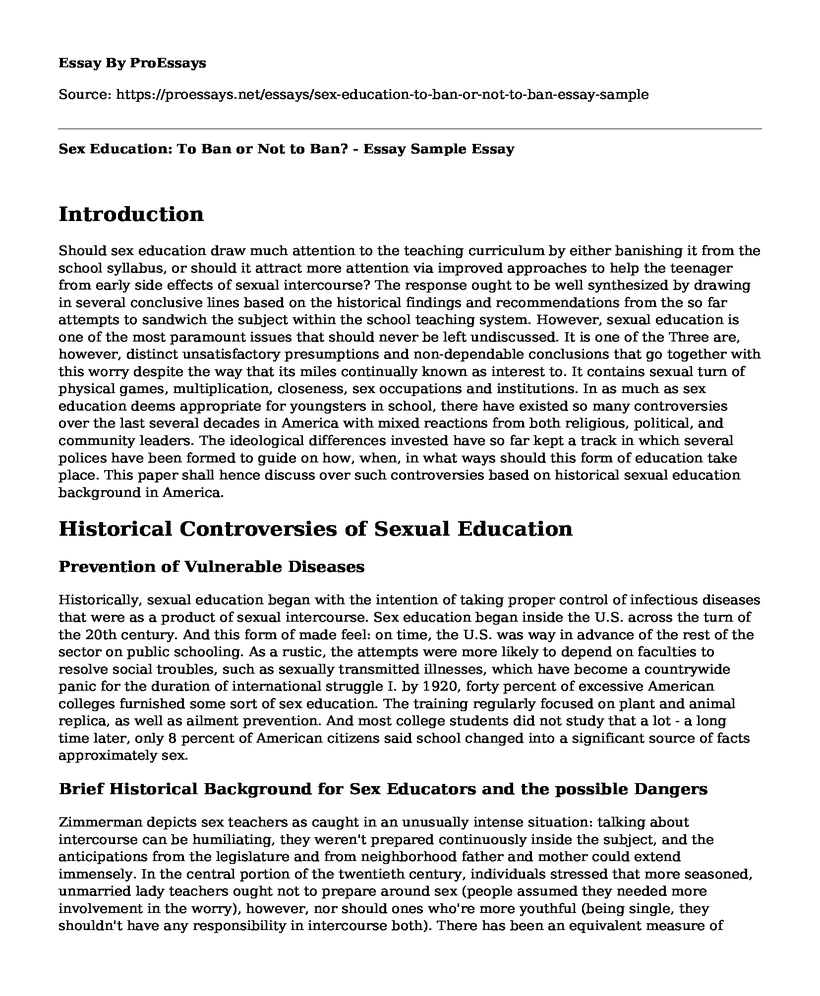 Sex Education: To Ban or Not to Ban? - Essay Sample
