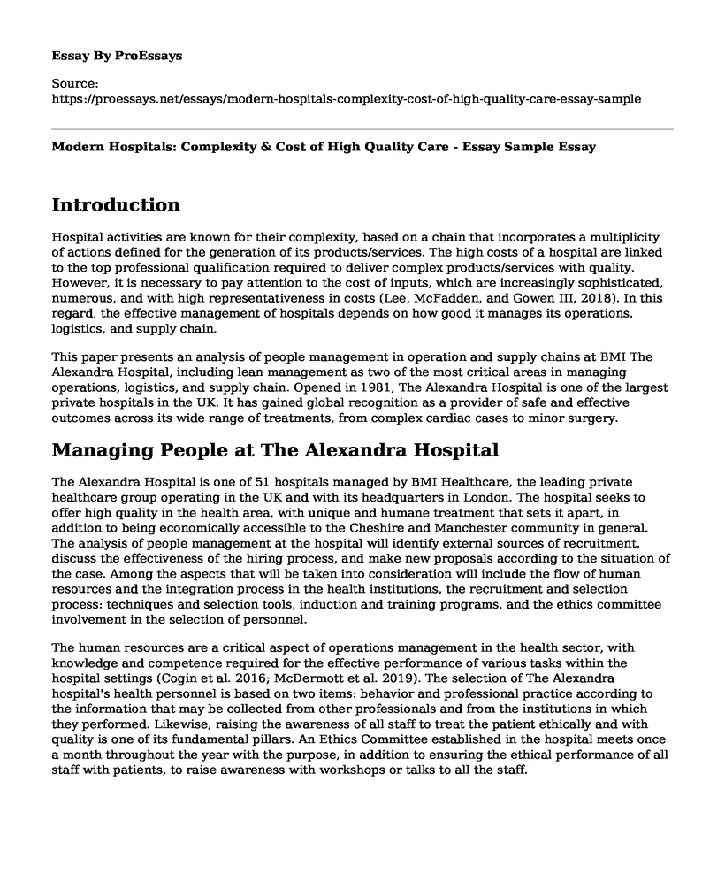 Modern Hospitals: Complexity & Cost of High Quality Care - Essay Sample