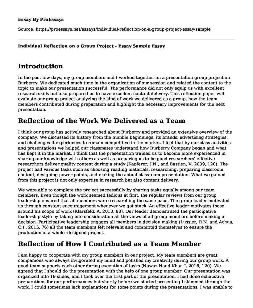  Individual Reflection On A Group Project Essay Sample Free Essay 
