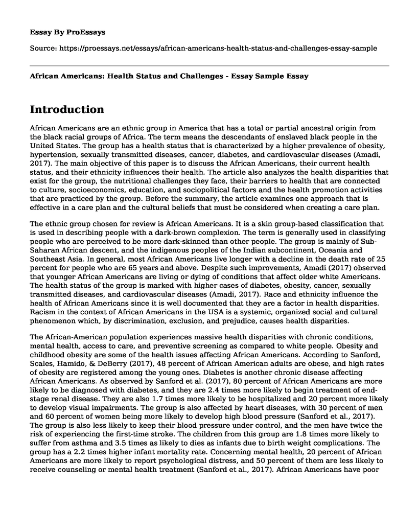 African Americans: Health Status and Challenges - Essay Sample