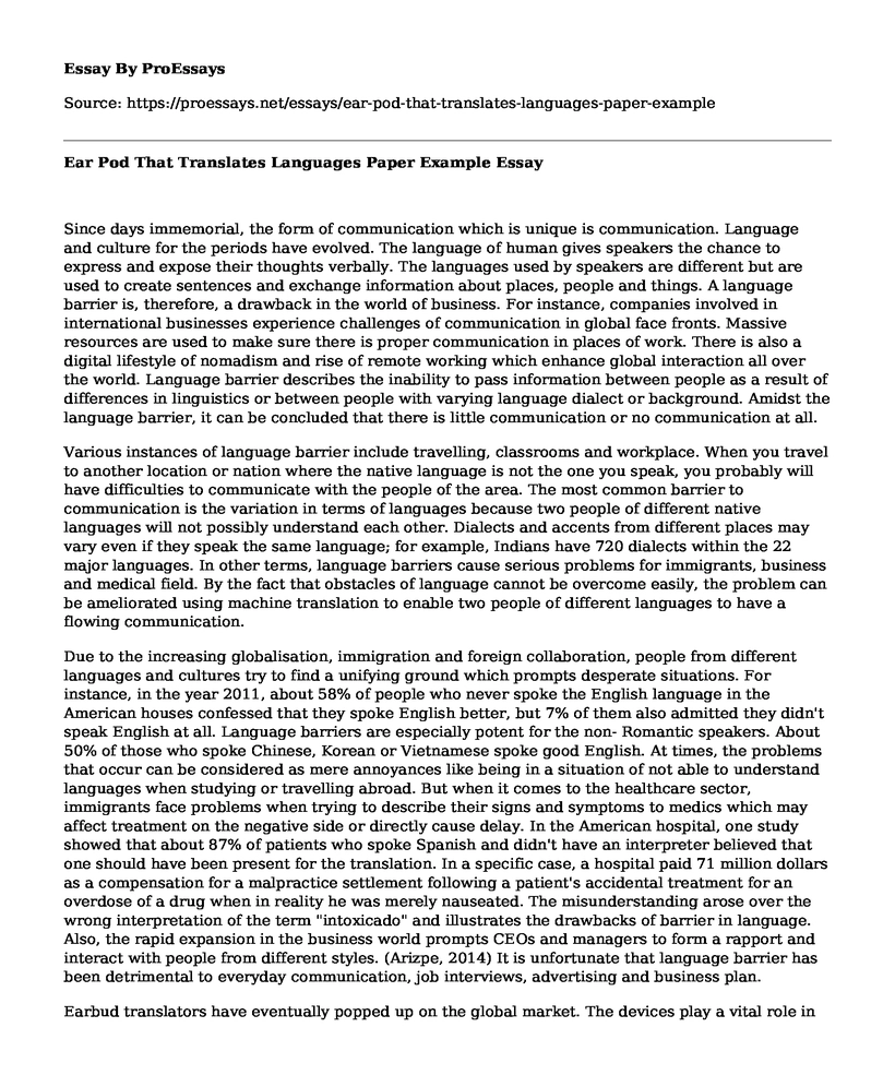 Ear Pod That Translates Languages Paper Example