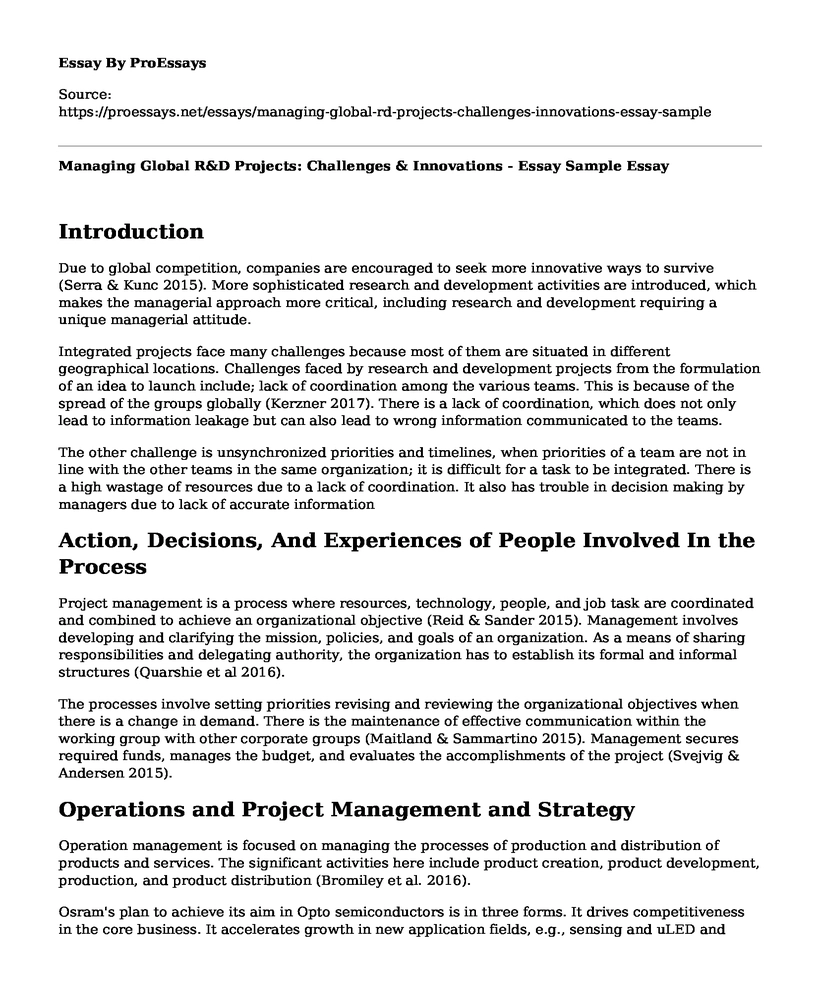Managing Global R&D Projects: Challenges & Innovations - Essay Sample