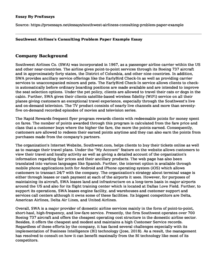 Southwest Airlines's Consulting Problem Paper Example