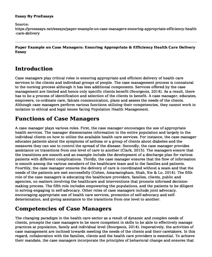 Paper Example on Case Managers: Ensuring Appropriate & Efficiency Health Care Delivery