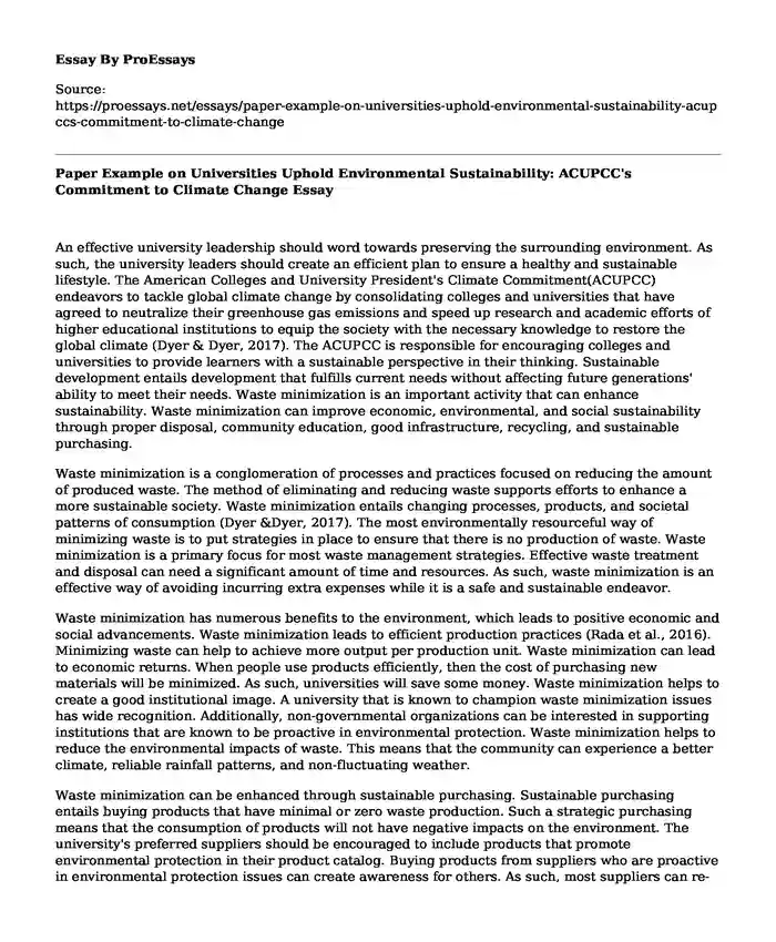 Paper Example on Universities Uphold Environmental Sustainability: ACUPCC's Commitment to Climate Change