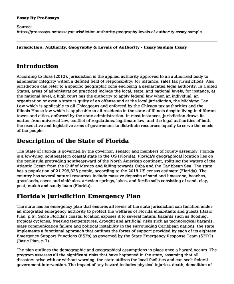 Jurisdiction: Authority, Geography & Levels of Authority - Essay Sample