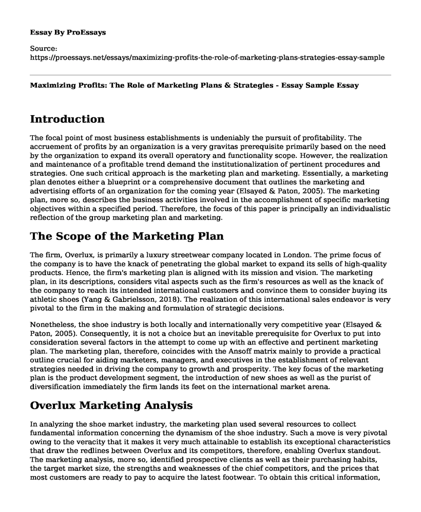 Maximizing Profits: The Role of Marketing Plans & Strategies - Essay Sample