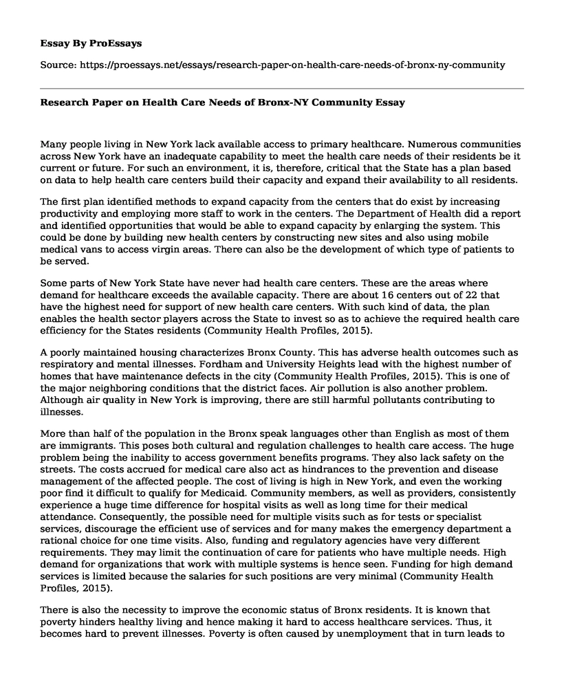 Research Paper on Health Care Needs of Bronx-NY Community